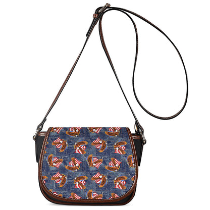 Denim American Eagle Pattern Print Saddle Bag