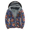 Denim American Eagle Pattern Print Sherpa Lined Zip Up Hoodie