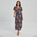 Denim American Eagle Pattern Print Short Sleeve Maxi Dress