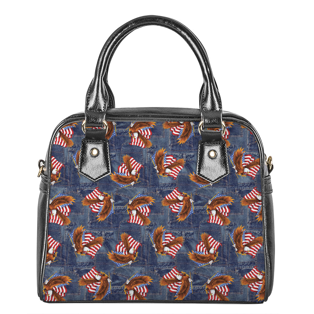 Denim American Eagle Pattern Print Shoulder Handbag