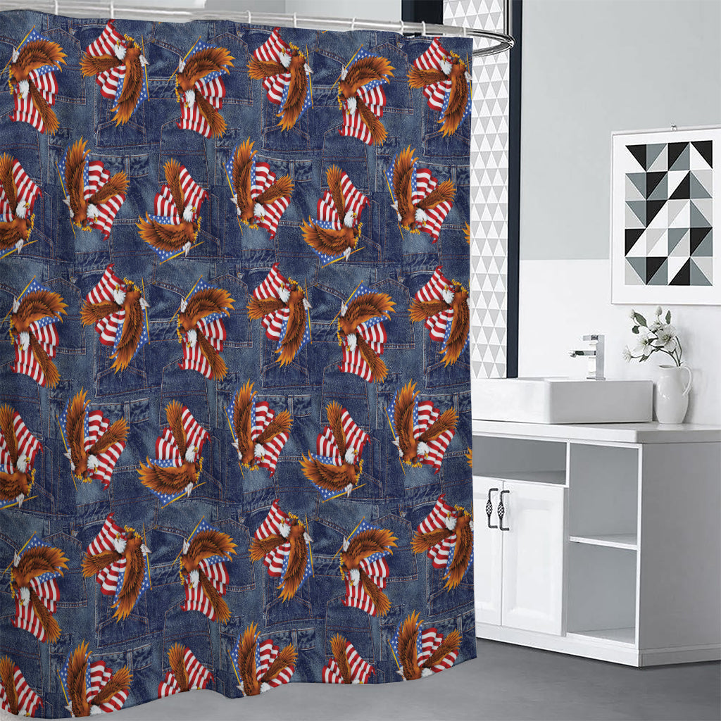 Denim American Eagle Pattern Print Shower Curtain