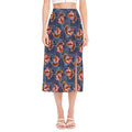 Denim American Eagle Pattern Print Side Slit Midi Skirt