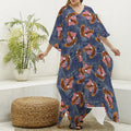 Denim American Eagle Pattern Print Silk V-Neck Kaftan Dress