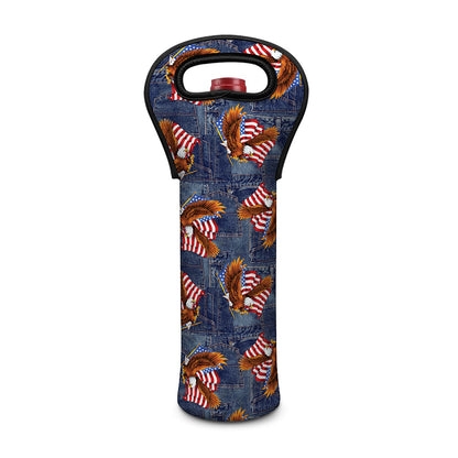 Denim American Eagle Pattern Print Single Neoprene Wine Tote