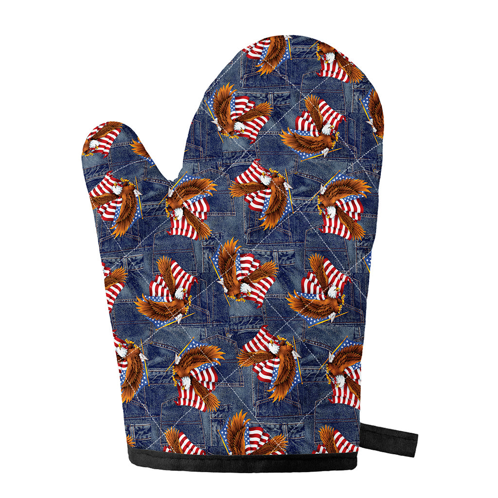 Denim American Eagle Pattern Print Single Oven Mitt
