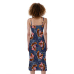 Denim American Eagle Pattern Print Slim Fit Midi Cami Dress