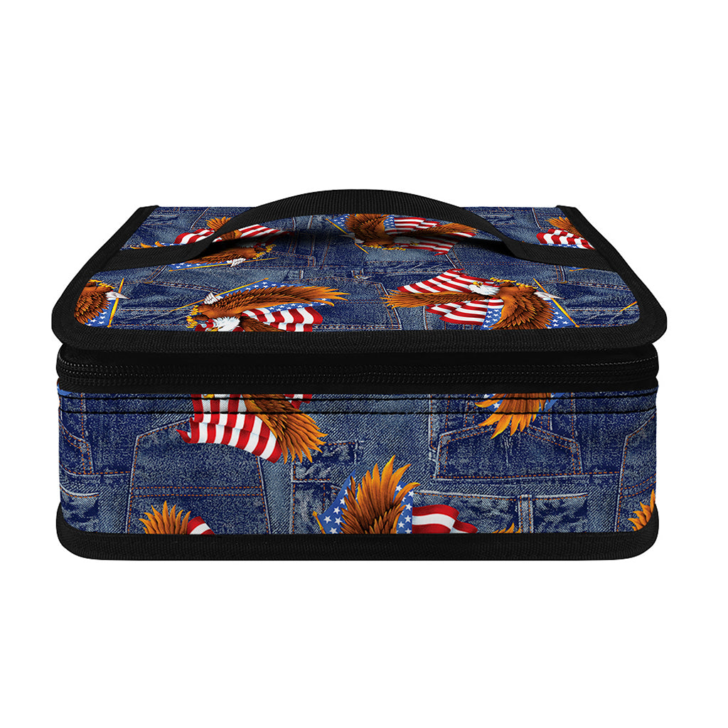 Denim American Eagle Pattern Print Small Lunch Bag