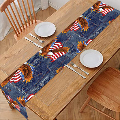 Denim American Eagle Pattern Print Table Runner