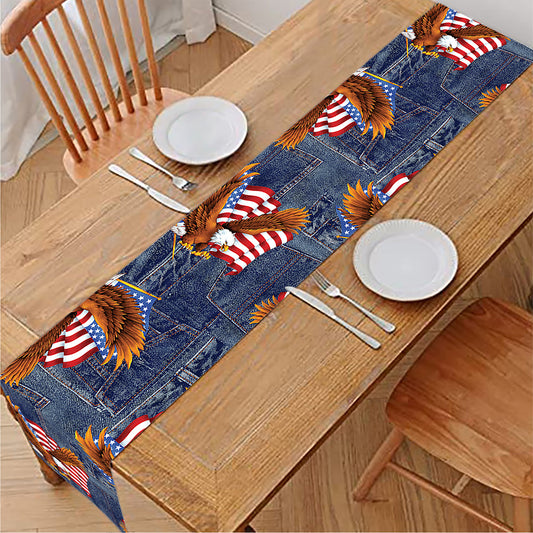 Denim American Eagle Pattern Print Table Runner