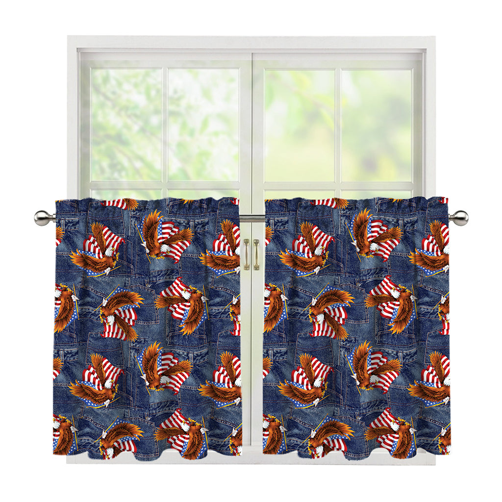 Denim American Eagle Pattern Print Tier Curtains
