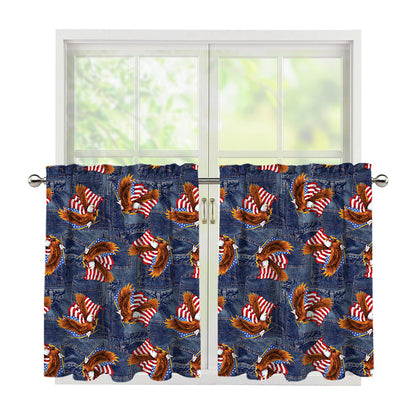 Denim American Eagle Pattern Print Tier Curtains