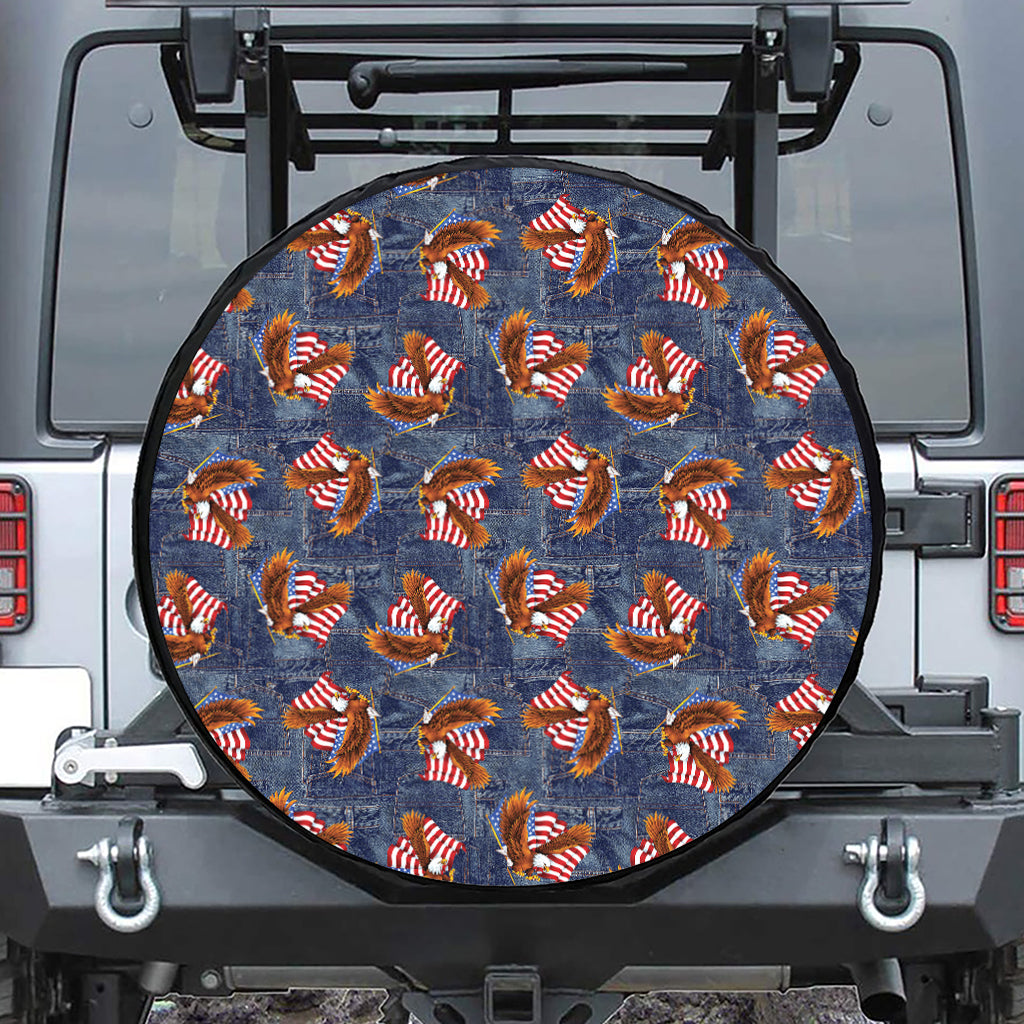 Denim American Eagle Pattern Print Tire Cover