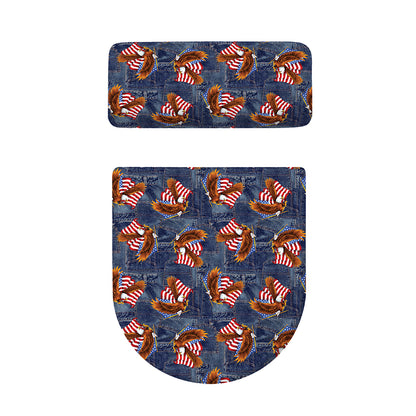 Denim American Eagle Pattern Print Toilet Lid And Tank Cover Set