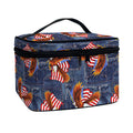 Denim American Eagle Pattern Print Travel Makeup Bag