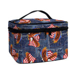 Denim American Eagle Pattern Print Travel Makeup Bag