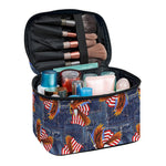 Denim American Eagle Pattern Print Travel Makeup Bag