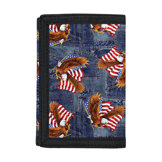 Denim American Eagle Pattern Print Trifold Wallet