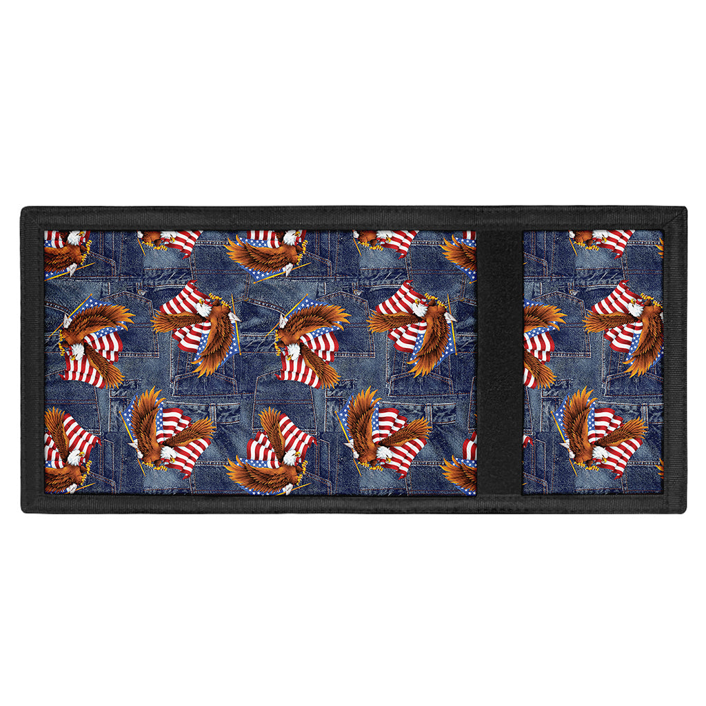 Denim American Eagle Pattern Print Trifold Wallet