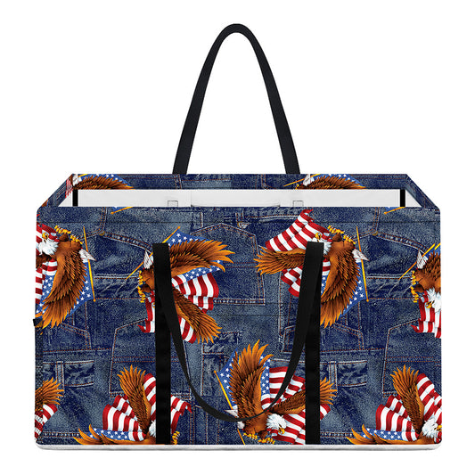 Denim American Eagle Pattern Print Utility Tote Bag