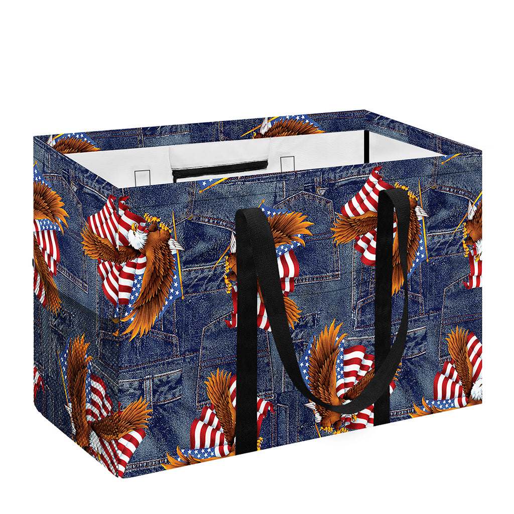 Denim American Eagle Pattern Print Utility Tote Bag