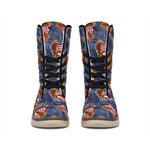 Denim American Eagle Pattern Print Winter Boots