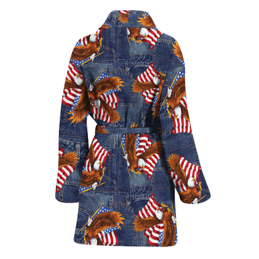 Denim American Eagle Pattern Print Women's Bathrobe