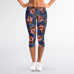 Denim American Eagle Pattern Print Women's Capri Leggings