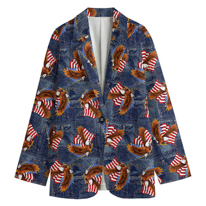 Denim American Eagle Pattern Print Women's Cotton Blazer