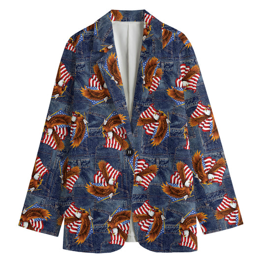 Denim American Eagle Pattern Print Women's Cotton Blazer