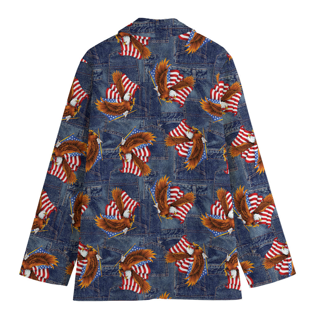 Denim American Eagle Pattern Print Women's Cotton Blazer
