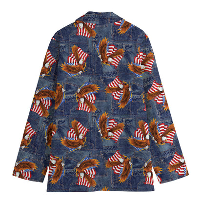 Denim American Eagle Pattern Print Women's Cotton Blazer