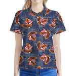 Denim American Eagle Pattern Print Women's Polo Shirt