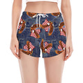 Denim American Eagle Pattern Print Women's Split Running Shorts