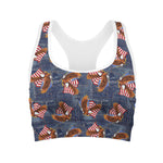 Denim American Eagle Pattern Print Women's Sports Bra