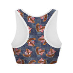 Denim American Eagle Pattern Print Women's Sports Bra