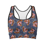 Denim American Eagle Pattern Print Women's Sports Bra