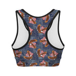 Denim American Eagle Pattern Print Women's Sports Bra