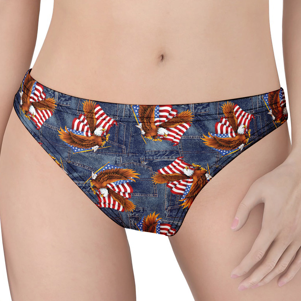 Denim American Eagle Pattern Print Women's Thong