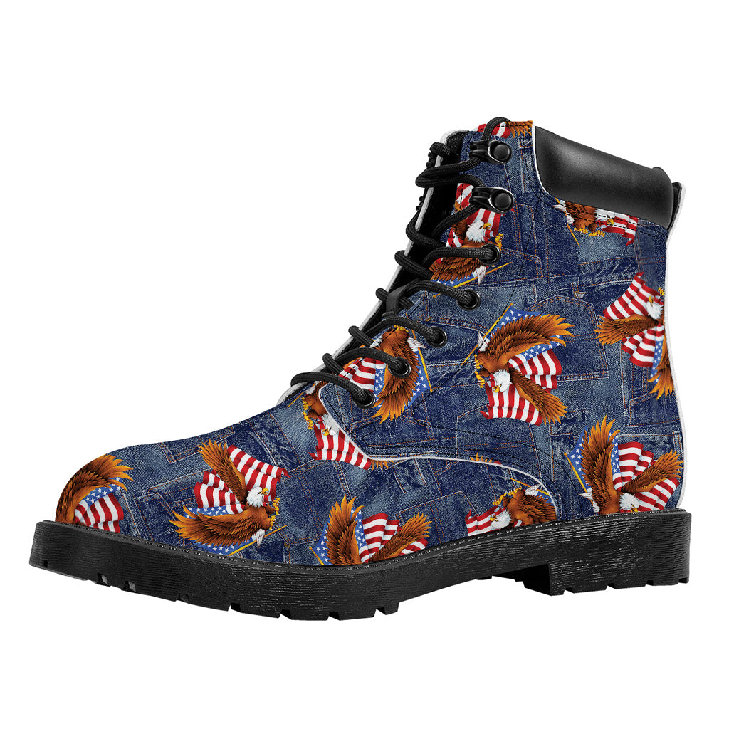 Denim American Eagle Pattern Print Work Boots