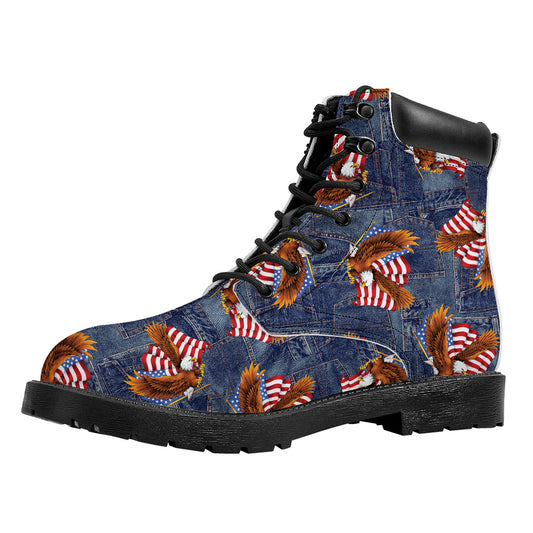 Denim American Eagle Pattern Print Work Boots