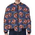 Denim American Eagle Pattern Print Zip Sleeve Bomber Jacket