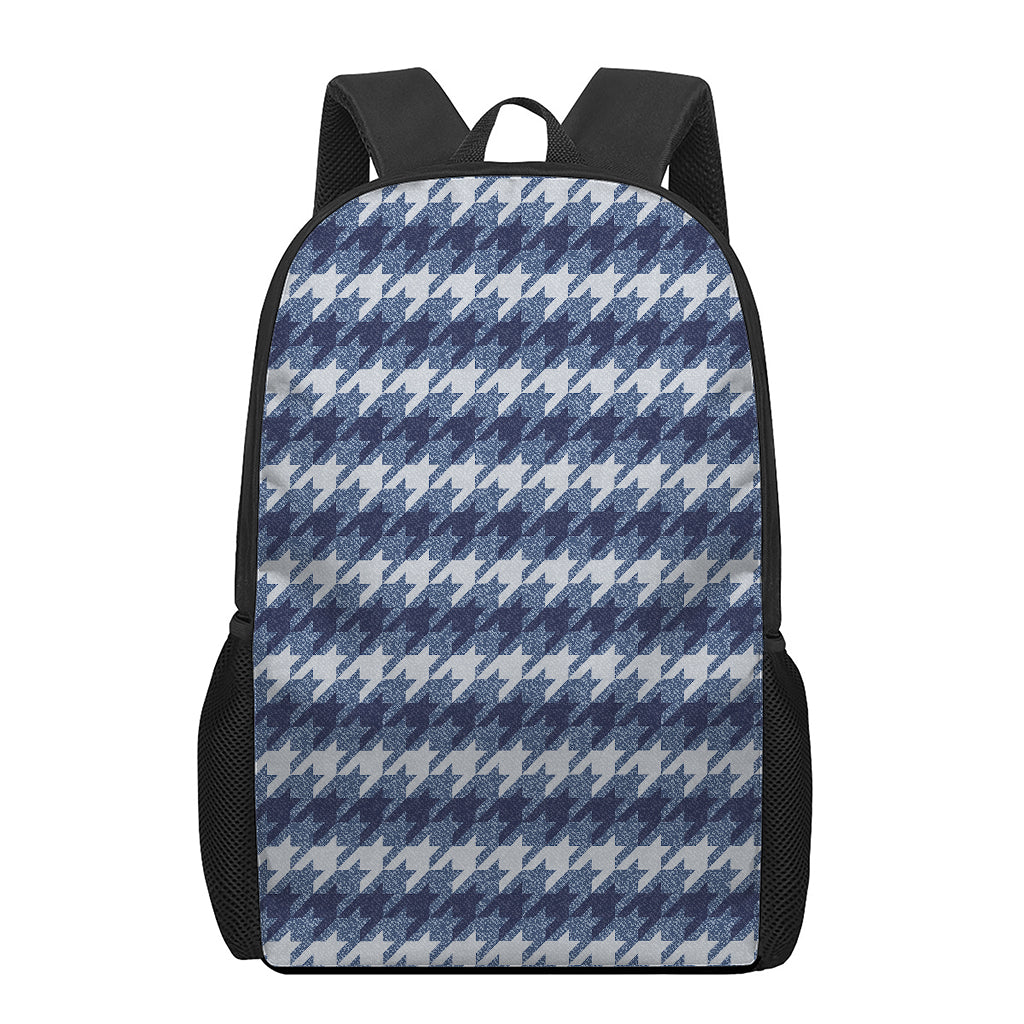 Denim Houndstooth Pattern Print 17 Inch Backpack