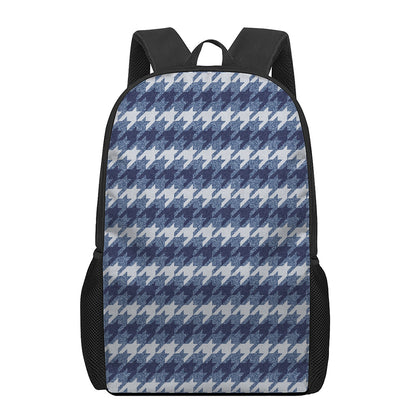 Denim Houndstooth Pattern Print 17 Inch Backpack