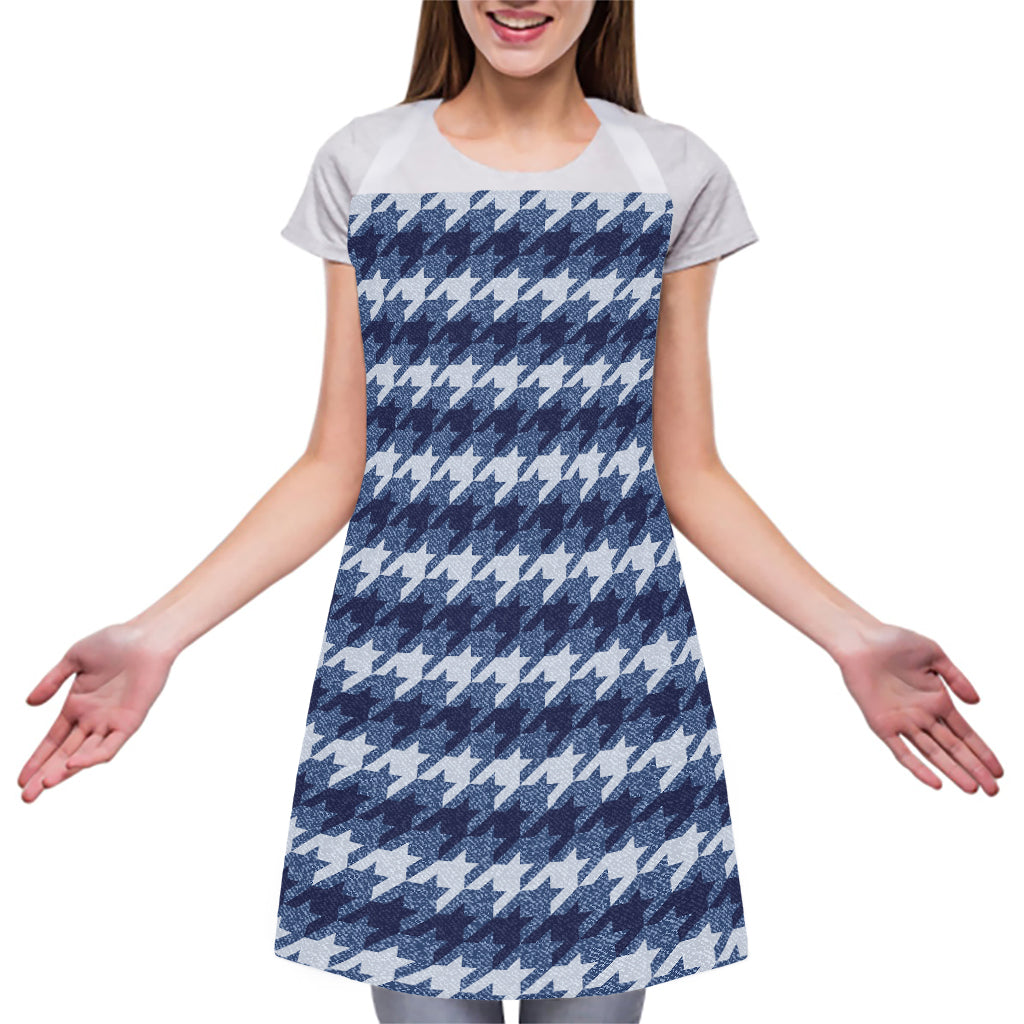 Denim Houndstooth Pattern Print Adjustable Apron