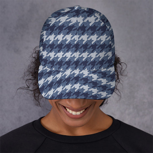 Denim Houndstooth Pattern Print Baseball Cap