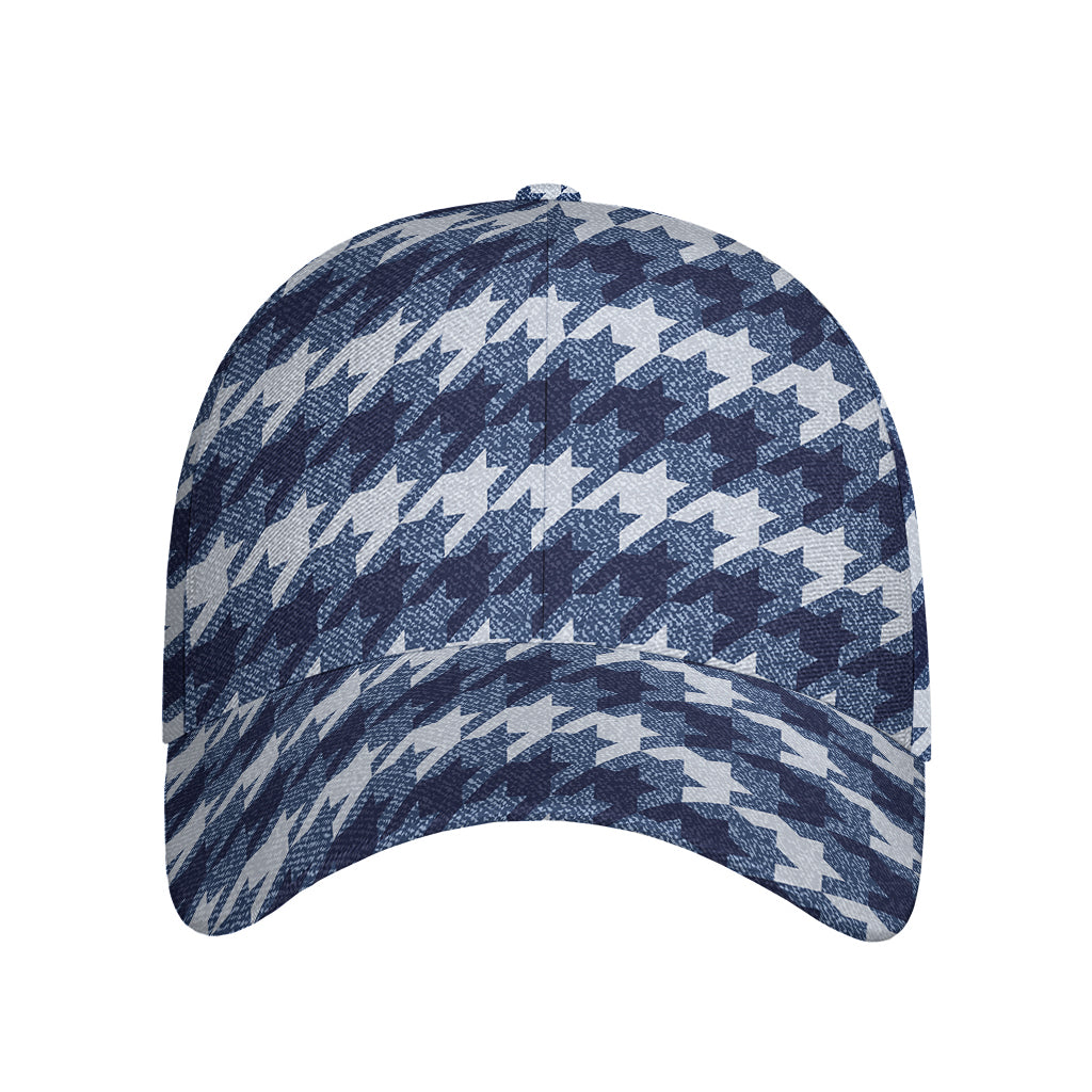 Denim Houndstooth Pattern Print Baseball Cap