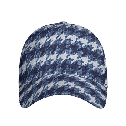 Denim Houndstooth Pattern Print Baseball Cap