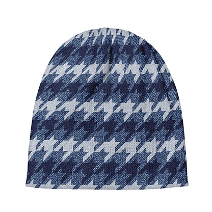 Denim Houndstooth Pattern Print Beanie