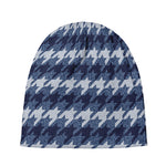 Denim Houndstooth Pattern Print Beanie