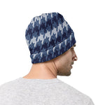 Denim Houndstooth Pattern Print Beanie